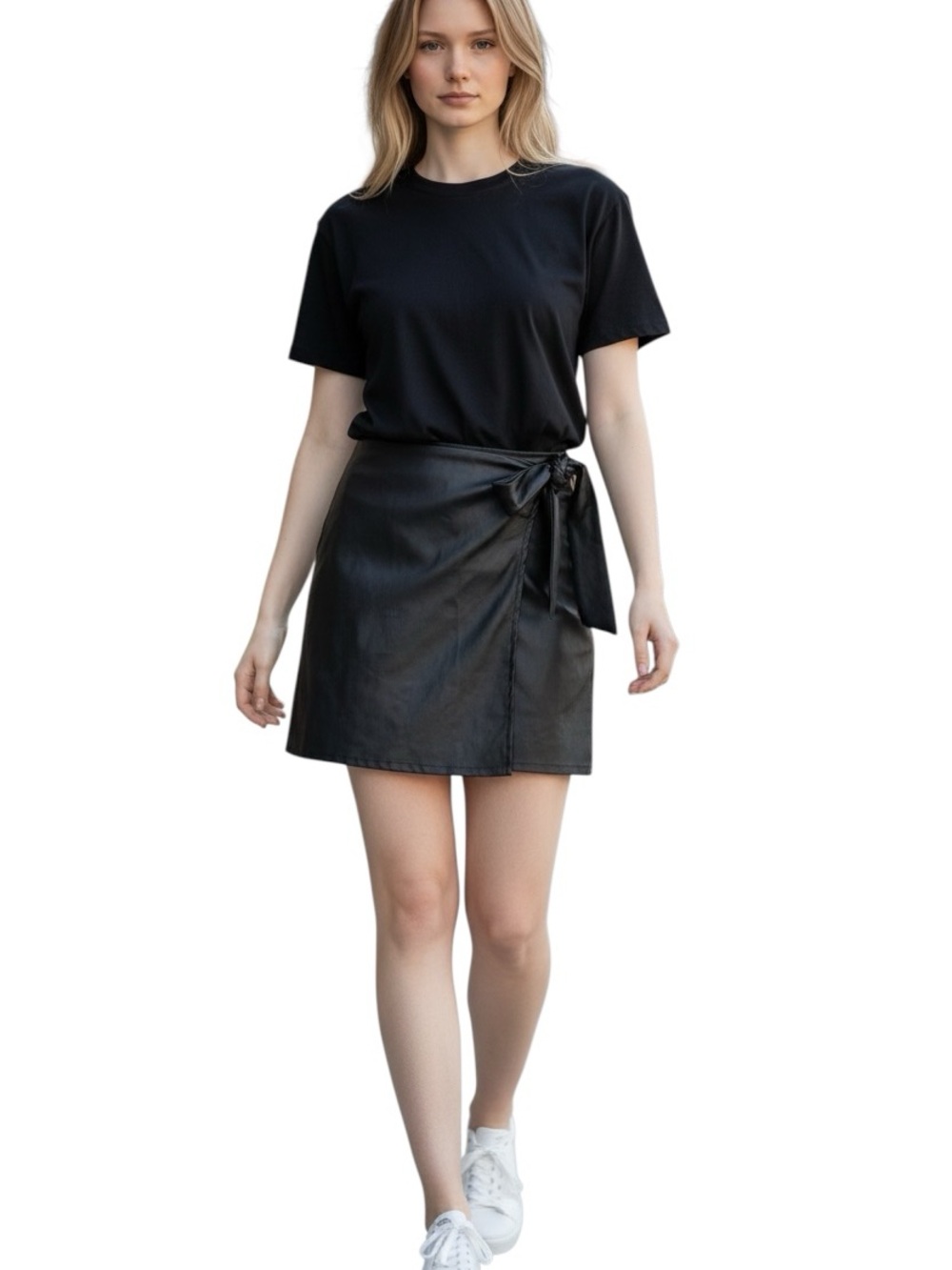 Altar’d State Black Faux Leather Wrap Women’s Mini Skater Skirt Size Medium